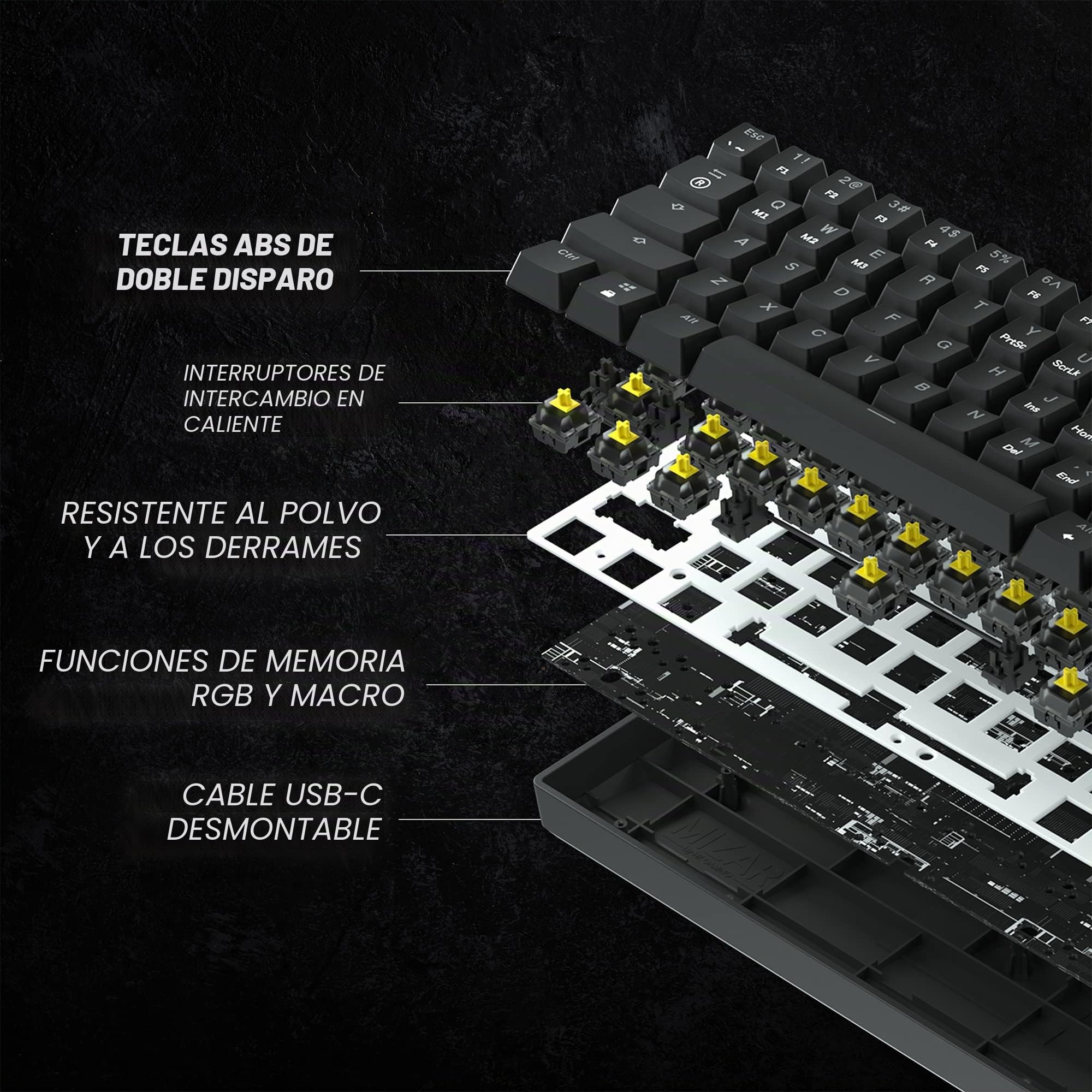 HK Gaming GK61 - Teclado Mecánico Mini 60 por Ciento - 61 Teclas Programables con Retroiluminación LED RGB, Cable USB, para Mac, PC Windows, Hotswap Gateron Switches Optical Yellow, Negro