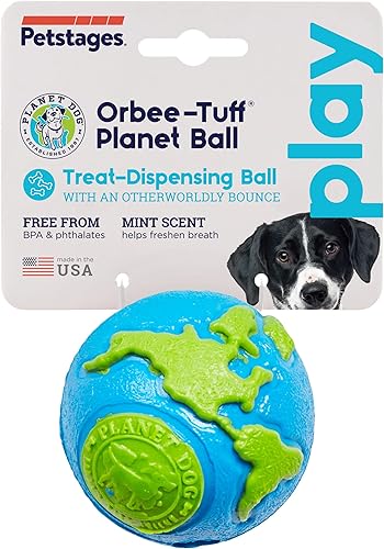 Miniatura 2 de Outward Hound by Planet Dog Orbee-Tuff Planet Ball - Juguete dispensador de golosinas azulverde para perro, mediano