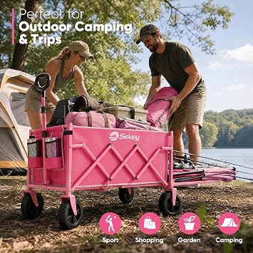 Sekey Collapsible Wagon with Tailgate, 300 lb Capacity, 38 in Cargo Length