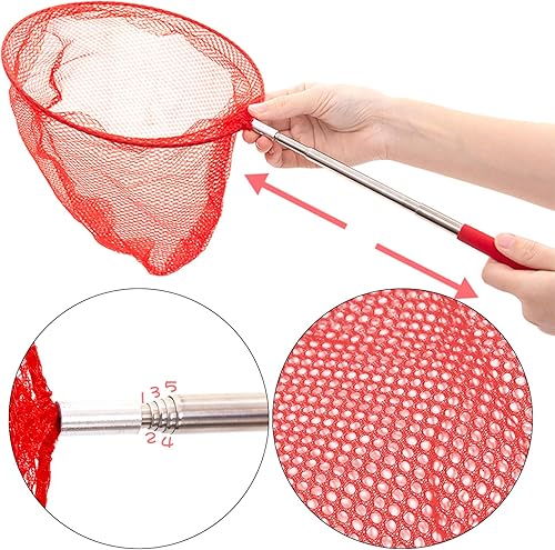 Miniatura 6 de Juego de red de malla para peces, 7 piezas de redes de tanque coloridas con mango largo extensible para uso en interiores y exteriores