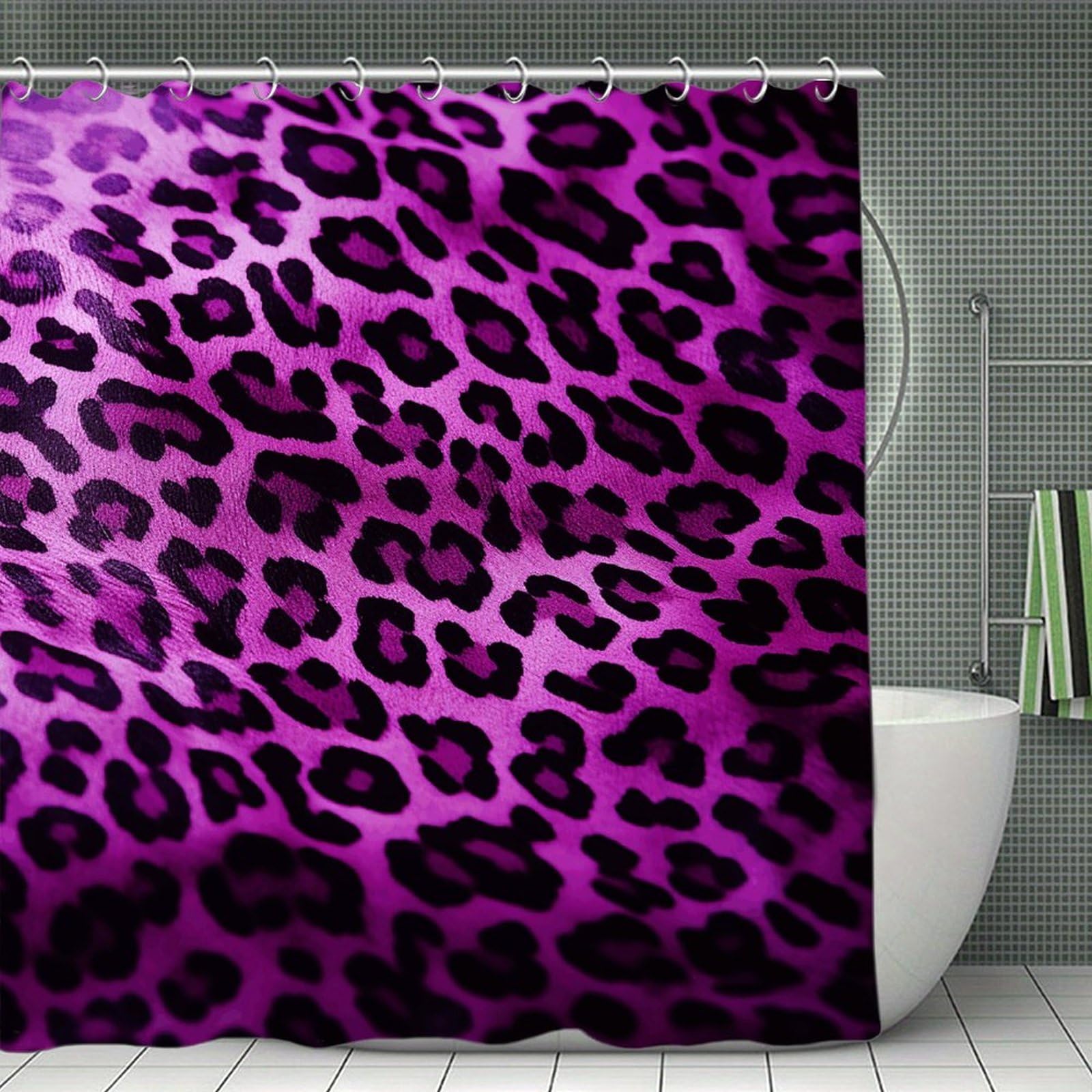 FekiLoot Purple Leopard Shower Curtain Minimalist Aesthetic Bath Curtain with Hooks Simple Water Resistant Bathroom Shower Curtains Cute Blackout Privacy Curtains Cloth Curtain