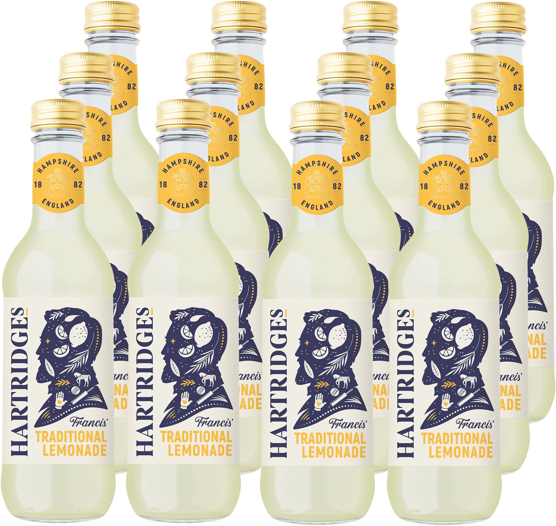 Hartridges Celebrated Traditional Lemonade 330ml Glass Bottles - Pack of 24 of 330ml Glass Bottles. Sparkling Drink with Natural Extracts and No Artificial Colours. Gluten-Free, Suitable for Vegans