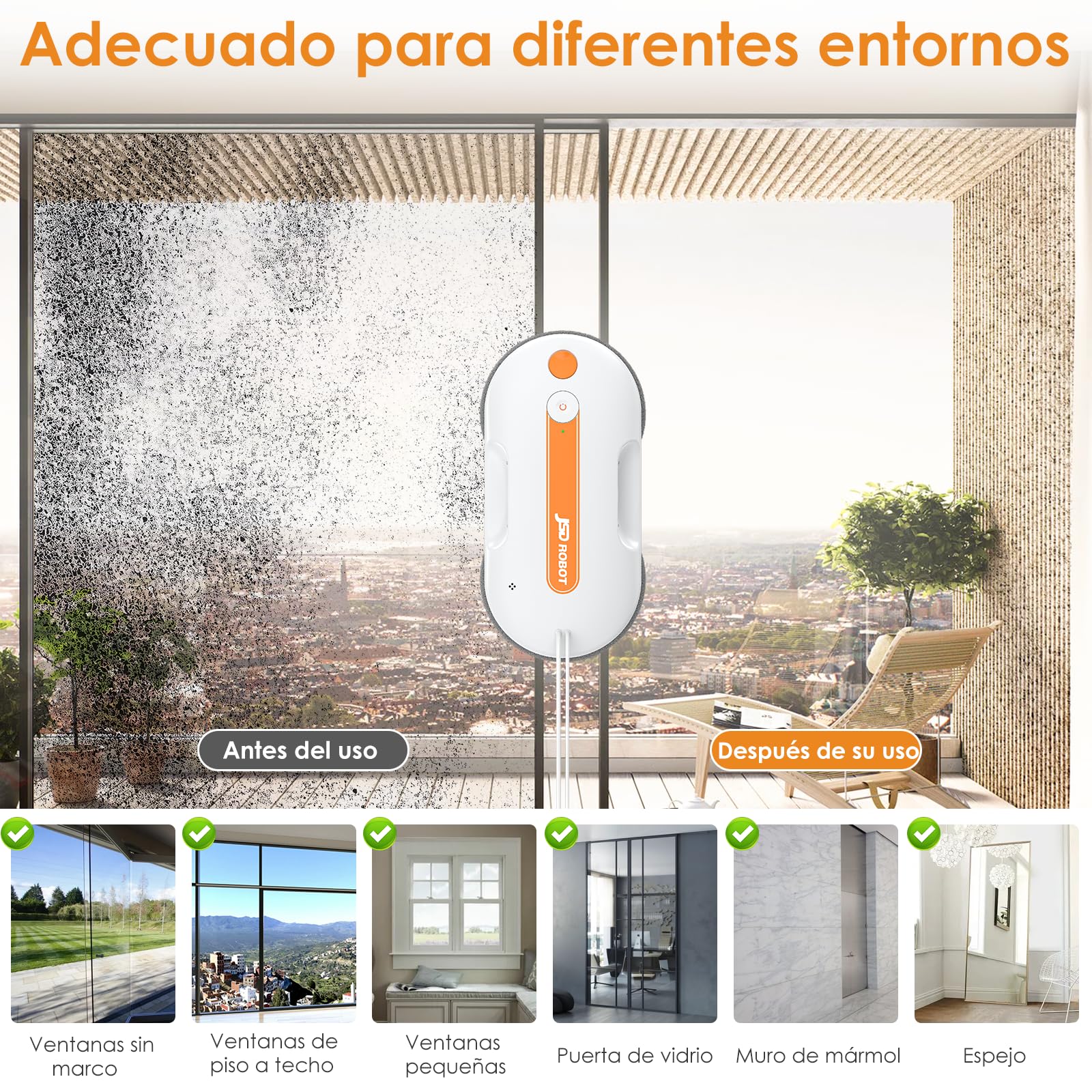 Lite Robot limpiacristales,5300Pa Limpia Cristales Robot con Limpieza a Presión Doble Pulverización de Agua Disco de Limpieza de Alta Cobertura Detección de Bordes Plan de Ruta Inteligente
