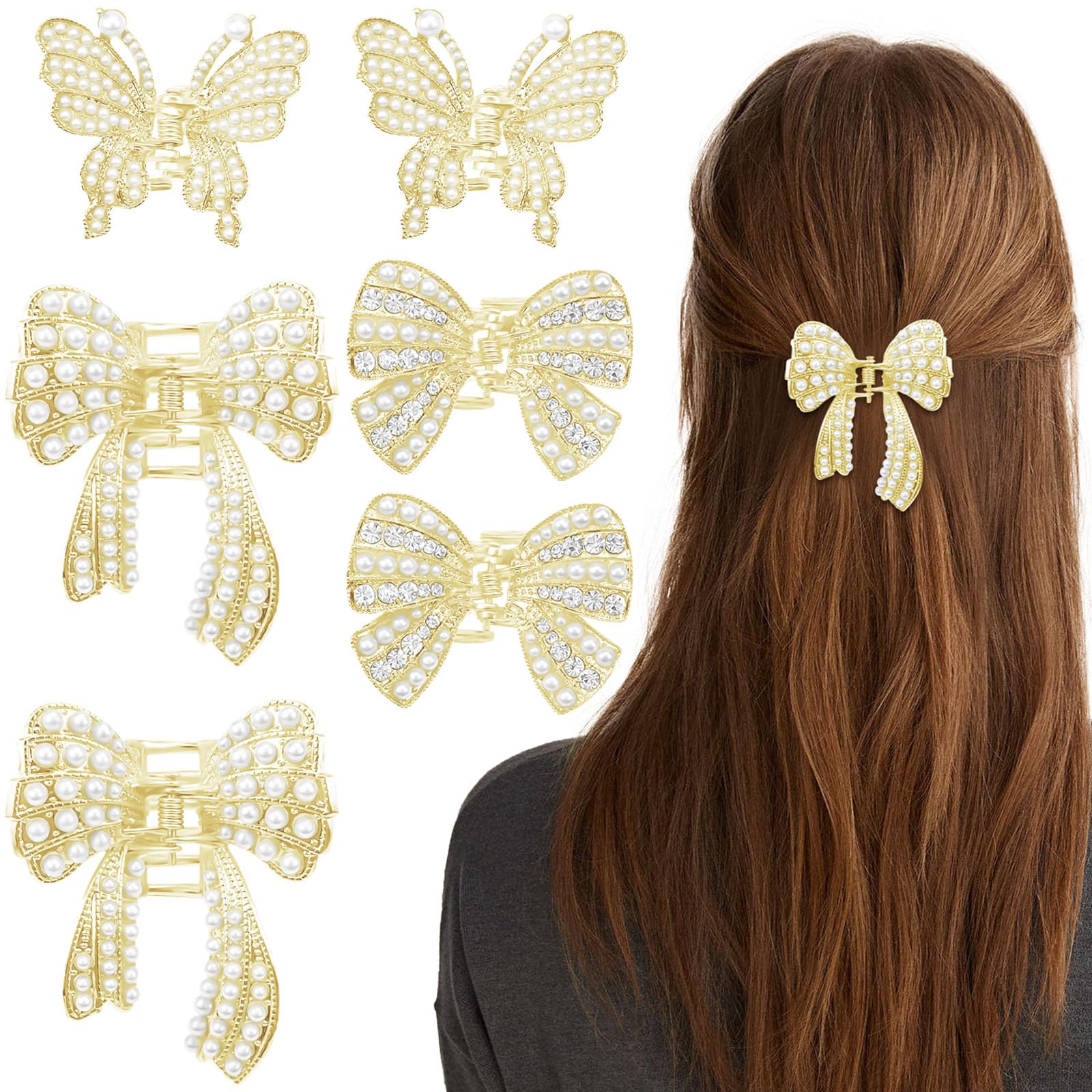Amazon.com : Aswewamt 6 Pcs Gold Pearl Hair Clip Claws, Butterfly