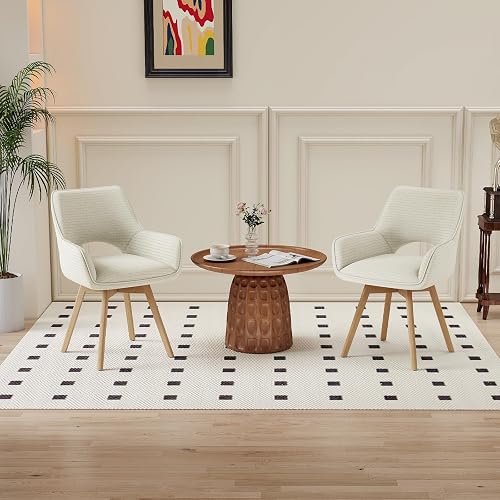 WAFTING Chaise Pivotante 360°Salle à Manger Lot de 4, Pieds en Bois, Beige - 6