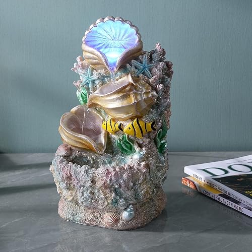 Miniatura 3 de GOSSI Fuente temática de concha de coral para decoración del hogar, fuente de escritorio para interiores, perfecta para meditación de cascada zen,