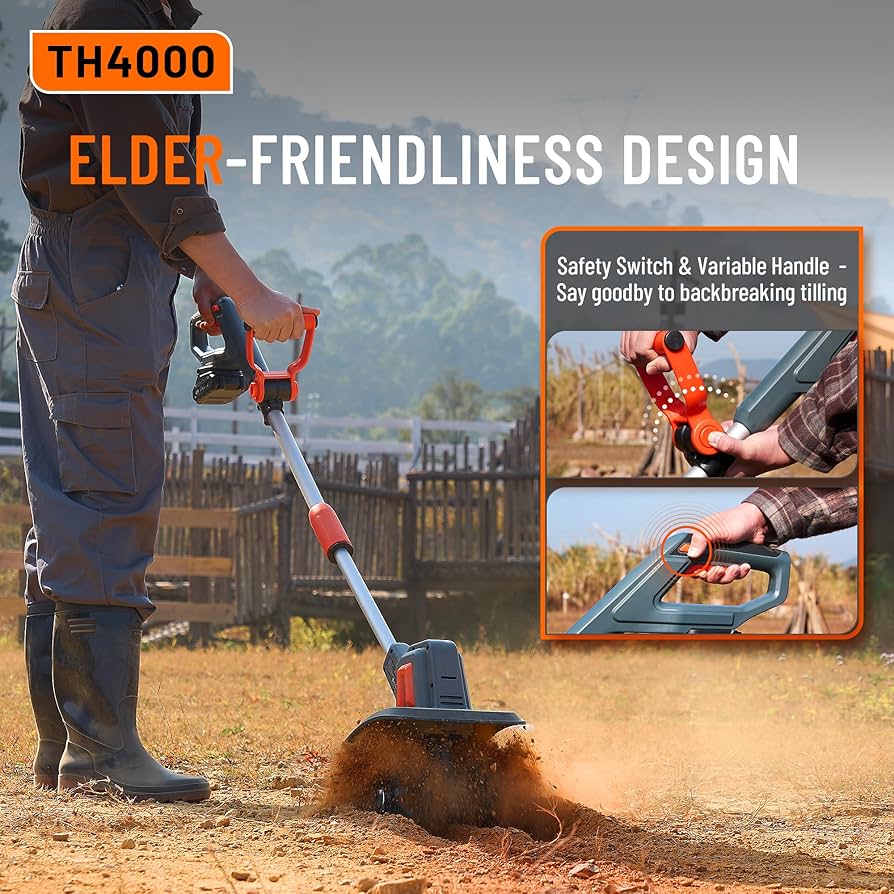 Cordless Tiller For Gardening 360 RPM Rototiller TH4000 Cultivator TaskStar Electric Garden Tiller Battery Powered Total