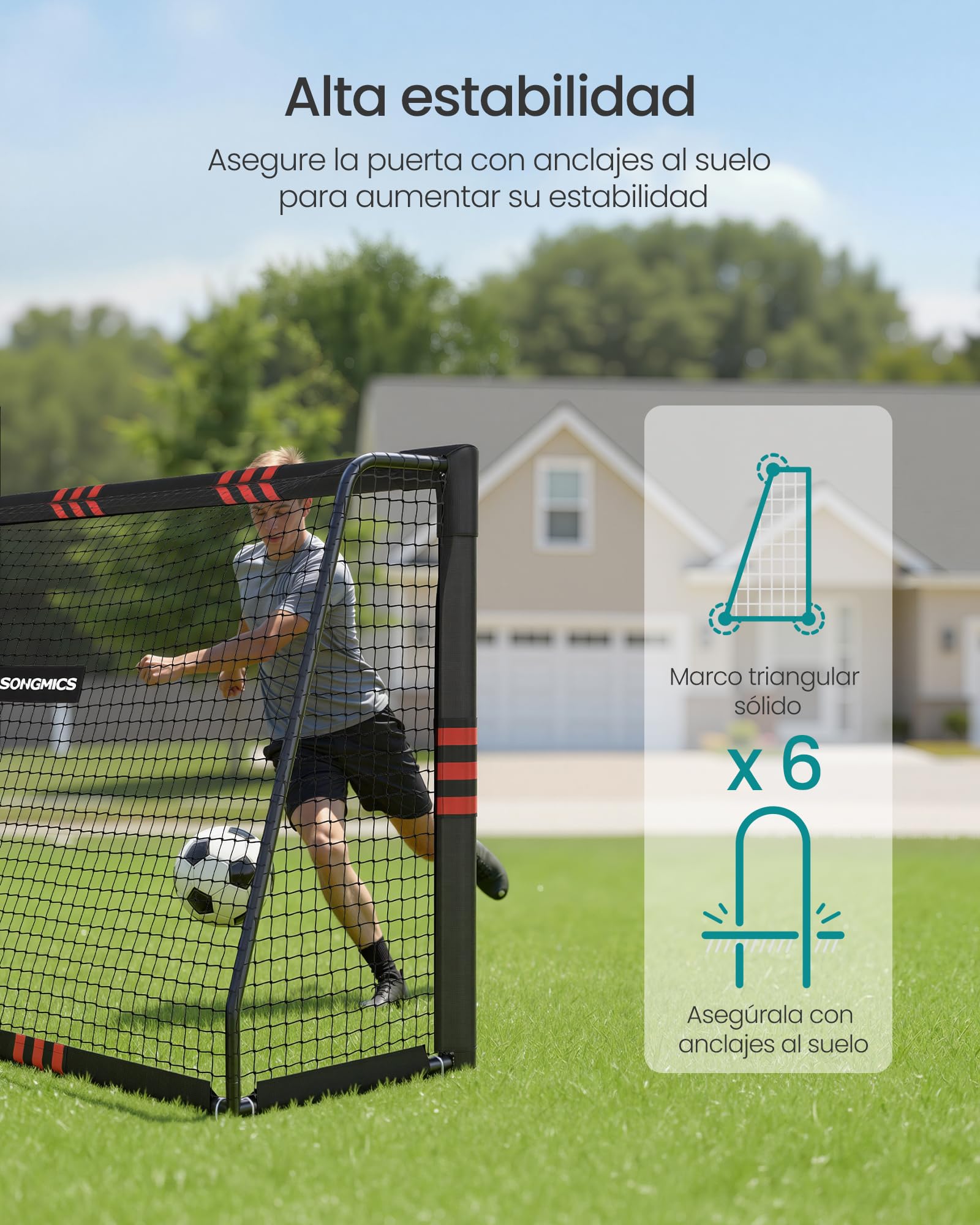 SONGMICS Portería de Fútbol, para Todas Las Edades, de Acero, Red de PE, para Exterior, Jardín, Playa, 85 x 240 x 160 cm, Revestida de Espuma, Negro SZQ240RZ02 - 5
