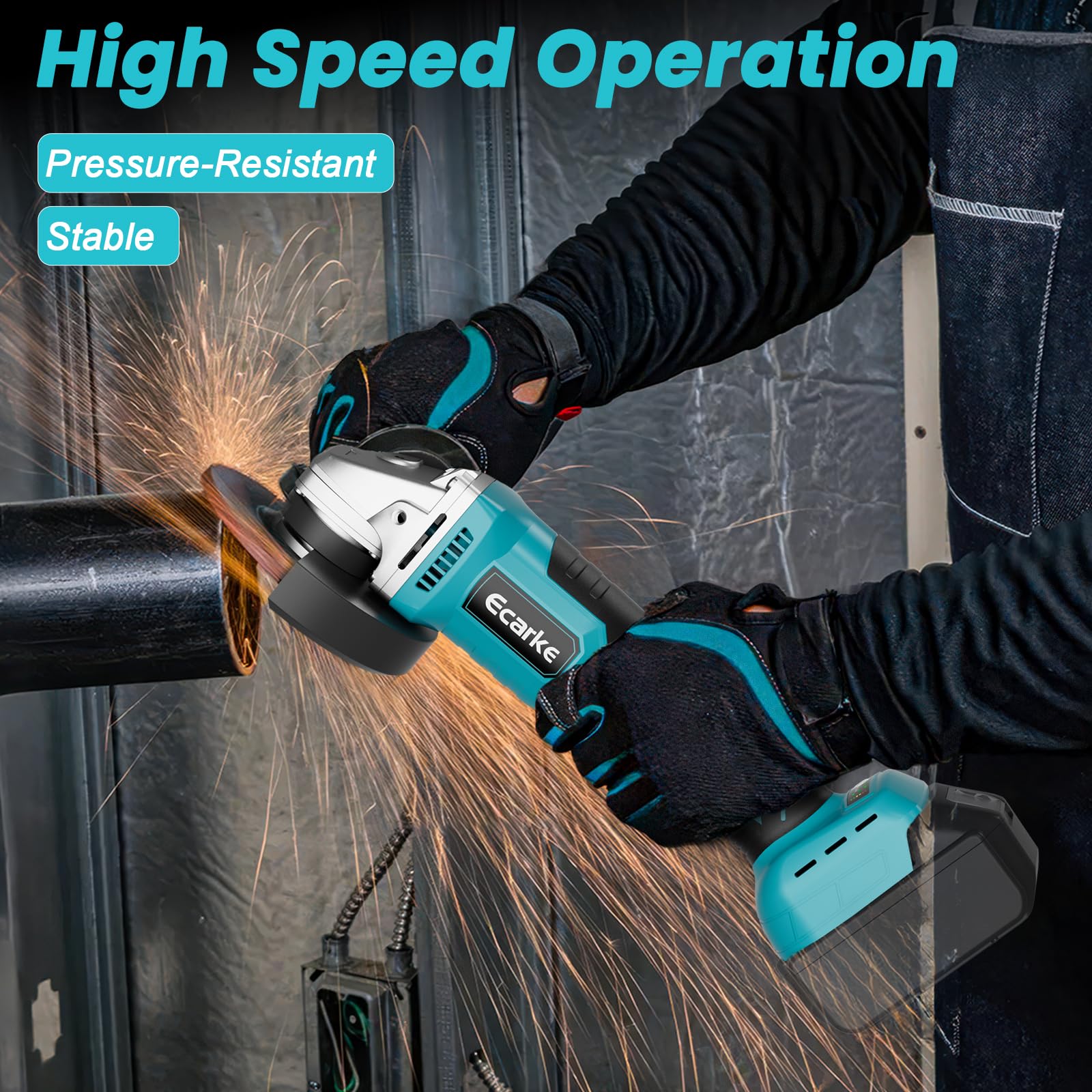 Ecarke Akku Winkelschleifer kompatibel mit Makita Akku 18V Li-Ion, 900W Bürstenloser Profi-Schleifer, 9000U/min, 12.5cm Scheibendurchmesser mit Winkelschleiferschlüssel (Ohne Akku und Ladegerät)
