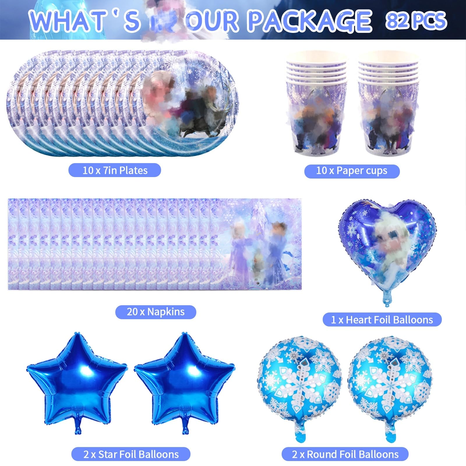 Yumcute Prinzessin Geburtstagsdeko Set - 97 Teile Für 10 Personen, Inkl. Teller, Becher, Luftballons