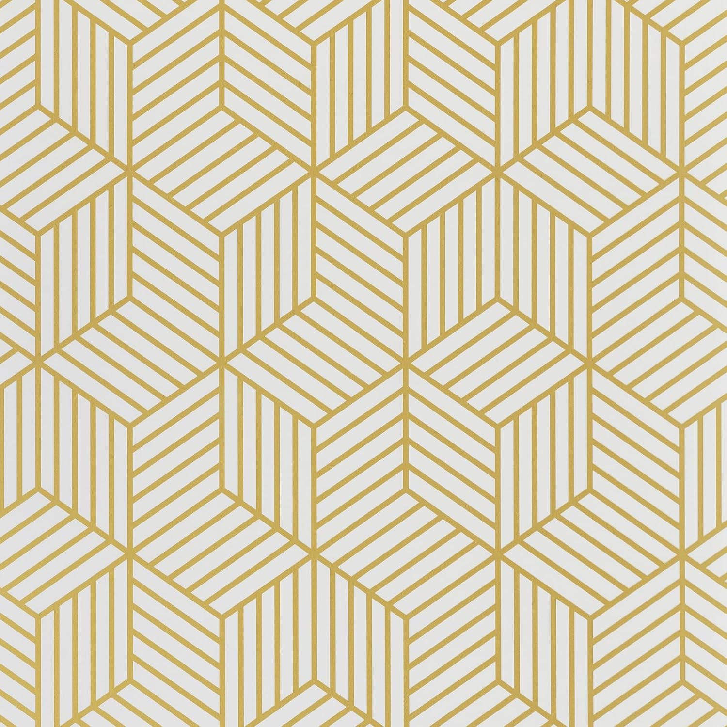 Decoroom Gold Geometric Wallpaper Peel and Stick, Hexagon Wallpaper Decorative Shelf 17.7 in x 394 in, Removable Self Adhesive Stripes Modern Contact Paper for Drawer Liner Vinyl Film