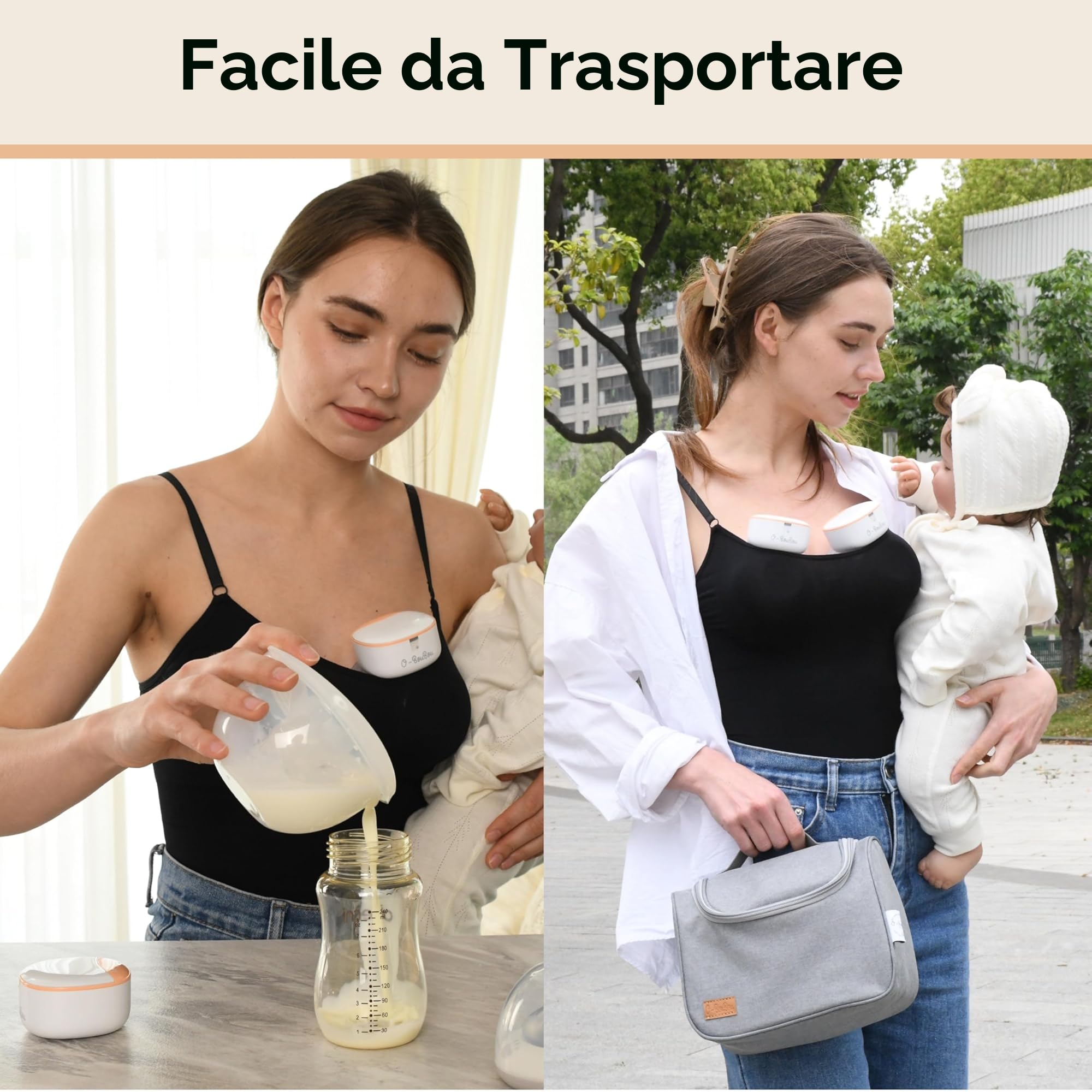2 x Tiralatte Elettrico senza BPA - Tiralatte Elettrico Indossabile a Mano Libera in Silicone Con Batteria a Lunga Durata - 12 Livelli e 4 Modalità - Flange da 24 mm + 4 Inserti Flange (19/21 mm)