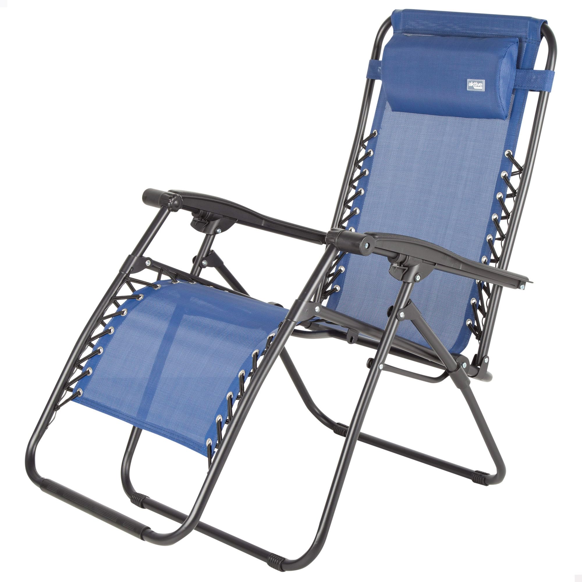 AKTIVE Silla Plegable, Gravedad Cero, Azul, con cojín y reposapiés, Cómoda y Resistente, Antivuelco, Acero y textileno, Máximo 110 kg, Jardín, Camping, Tumbonas Plegables para Exterior (61143)