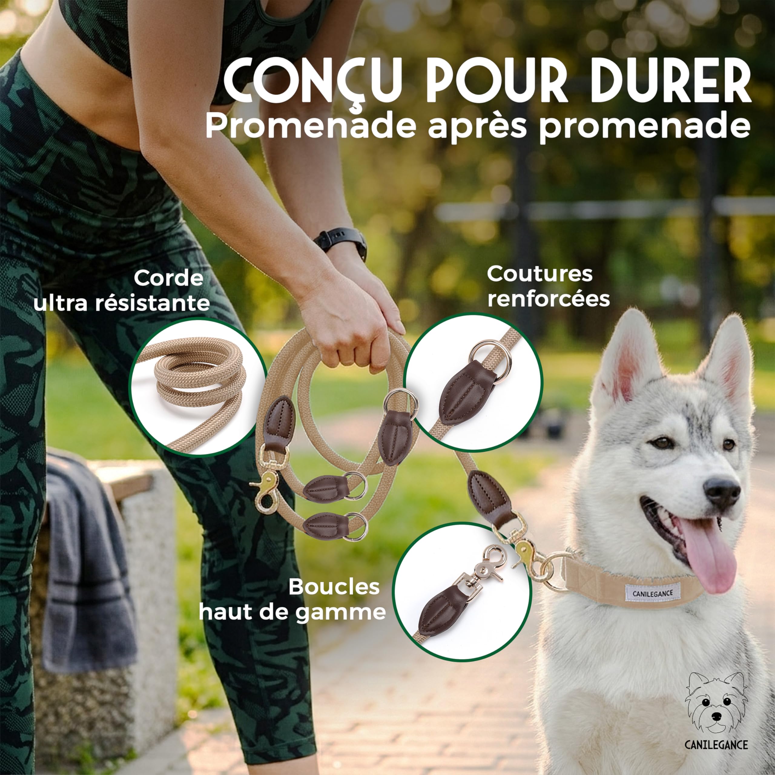 Set de Paseo - Collar ajustable, correa 4 en 1 y cartera - Beige - Talla M