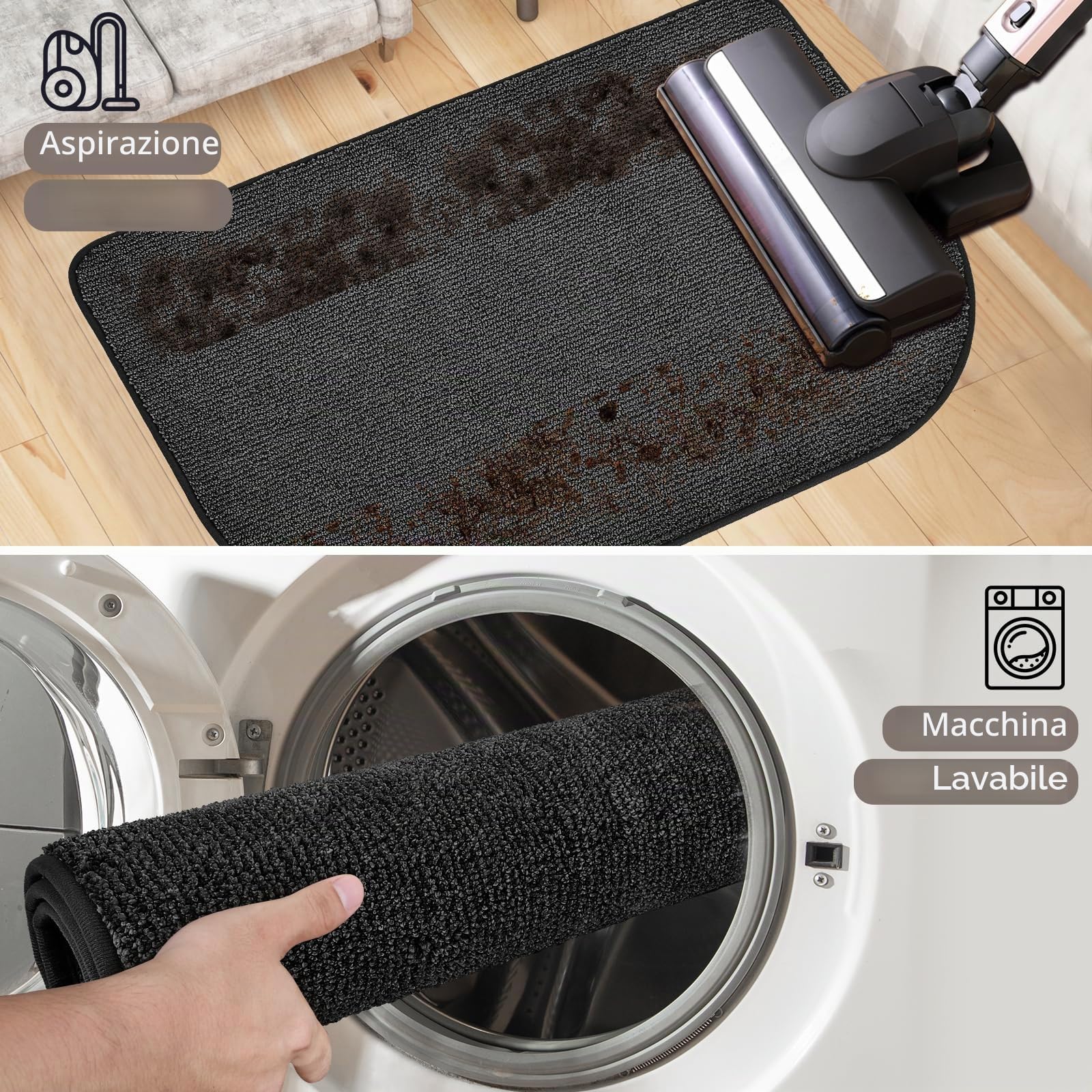 Tappeto Antiscivolo e Lavabile in Lavatrice 60x120cm Semicerchio, Zerbino Interno, Tappetino d'Ingresso Assorbenti per Cane, Corridoio, Bagno, Cucina