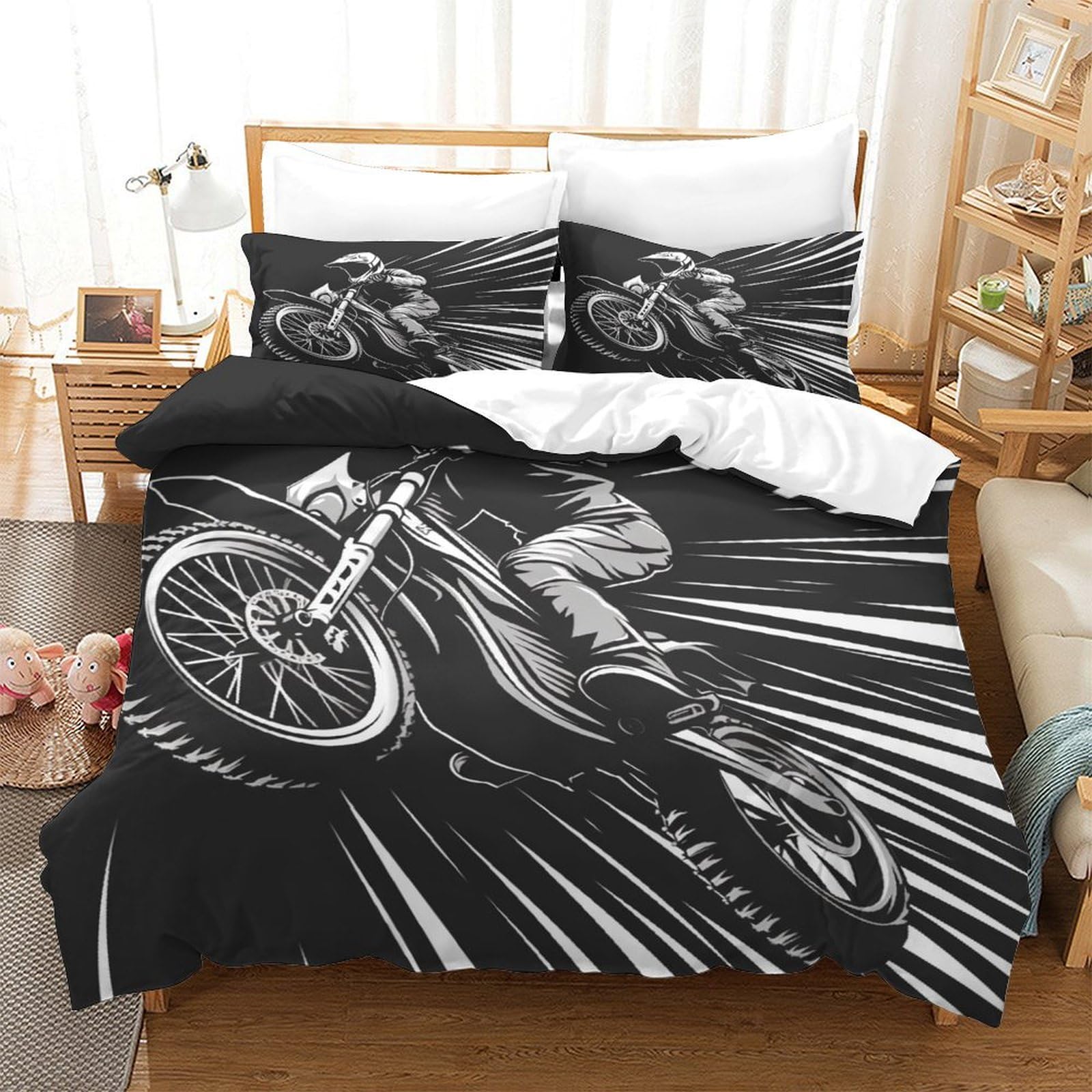 Linge de lit imprimé vélo 3D avec finitions soignées en microfibre