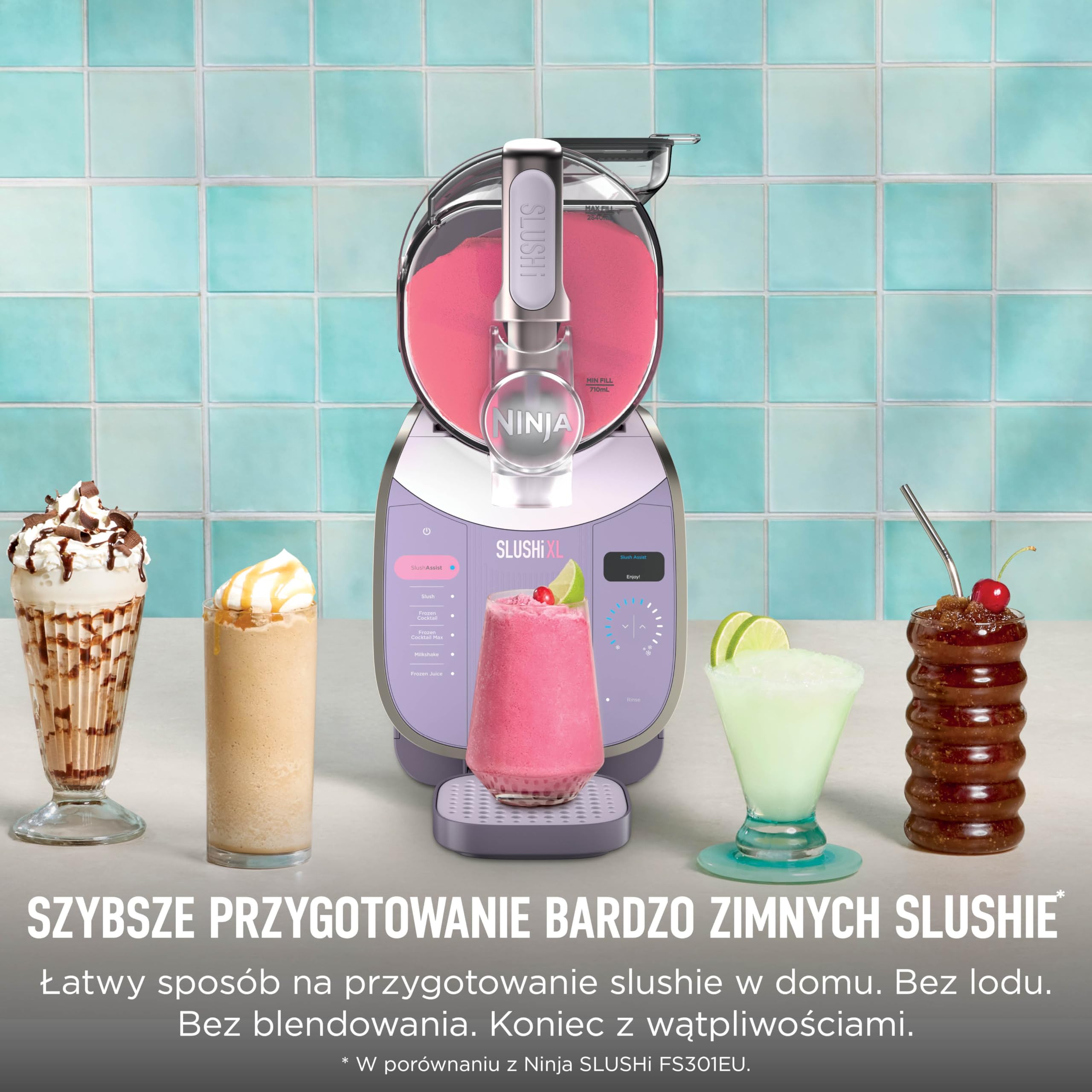 Ninja SLUSHi XL wielofunkcyjna maszyna do mrożonych napojów z technologią SlushAssist, Bardzo duża pojemność 3,7l (maks. napełnienie 2840 ml), Przygotuj slushie, mrożone koktajle itp., Pink FS601EUPK1