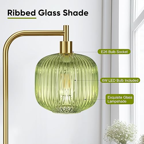 Miniatura 3 de QiMH Lámpara de pie de cristal para sala de estar, lámpara de pie moderna con interruptor de pedal de pantalla de vidrio acanalado, lámpara de 67