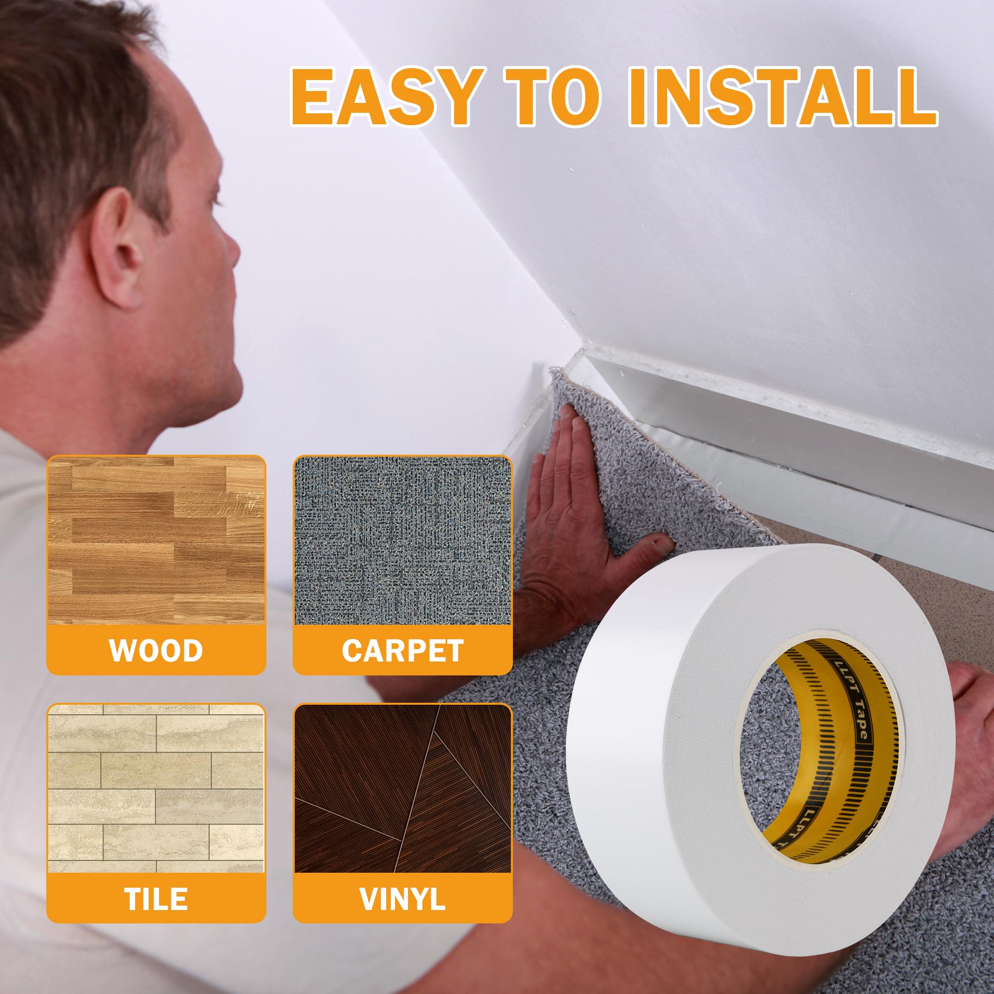 LLPT Cinta de Doble Cara para Alfombras 50mm x 27m | Cinta Adhesiva Fuerte para Alfombras Duradera Extraíble Fácil de Usar Sin Residuos para Suelos de Madera Laminada