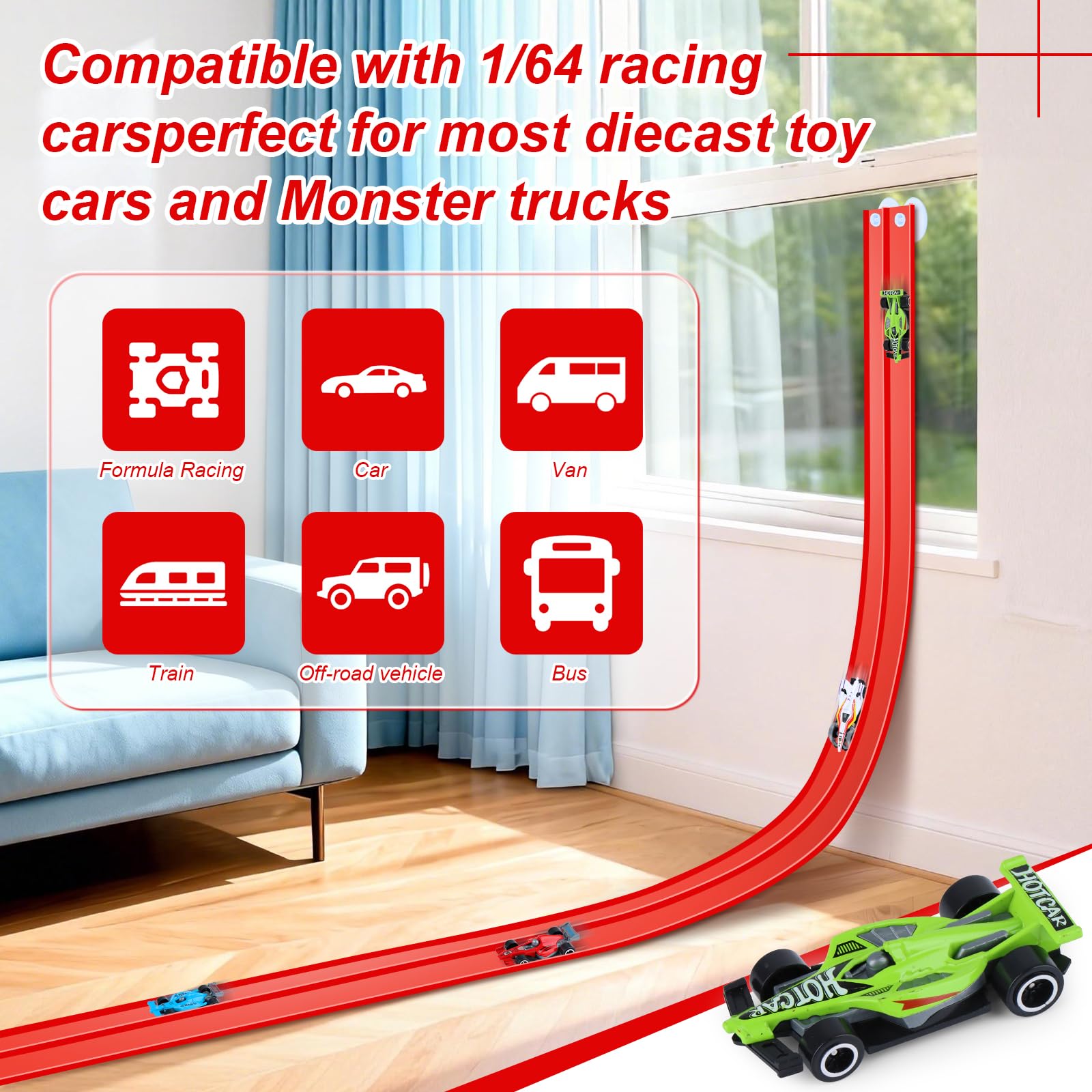 Tahbarshi Flexible Car Track Toy 5m Includes 4 Cars, Speed Track for Indoor Outdoor Play Rolls Up Portable Dual Race Track - Image 4
