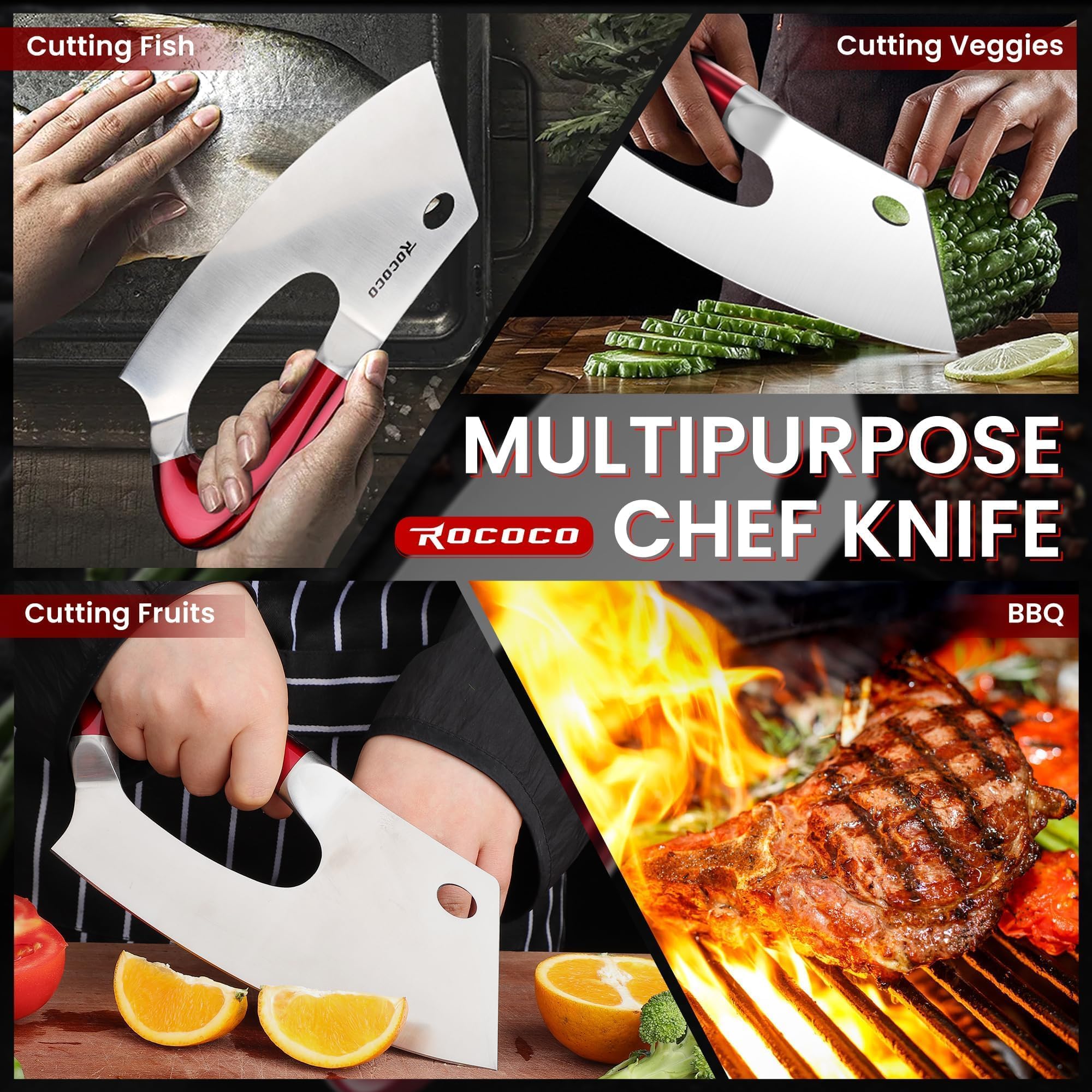 ROCOCO Effort Saving Meat Cleaver - Red Easy Handle Chef Knife — Amazon image 7
