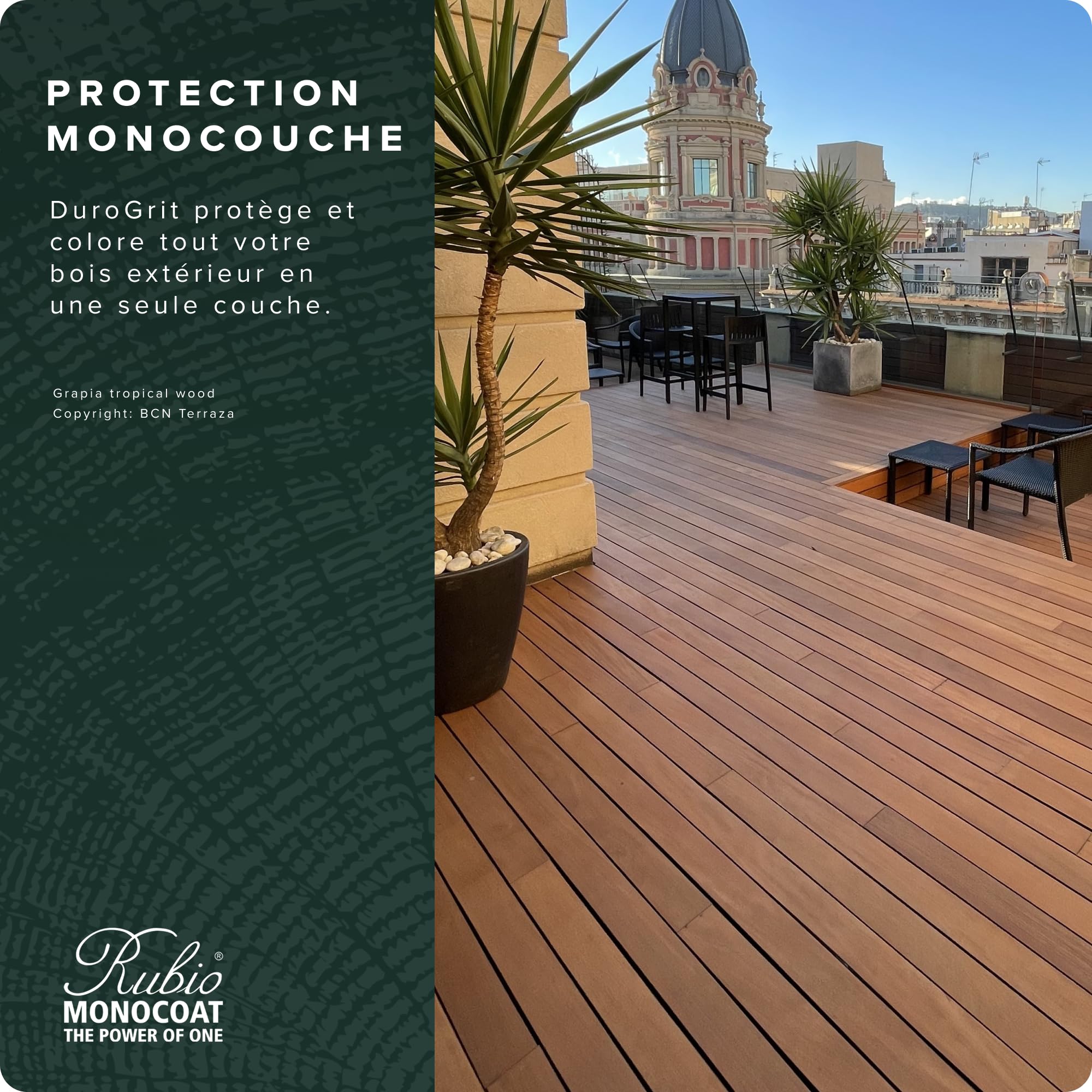 Saturateur bois d'extérieur Rubio Monocoat DuroGrit, Teinture & Scellant - Ocre Rocheux | 1 couche, protection UV pour terrasses, clôtures & meubles | 0,5L