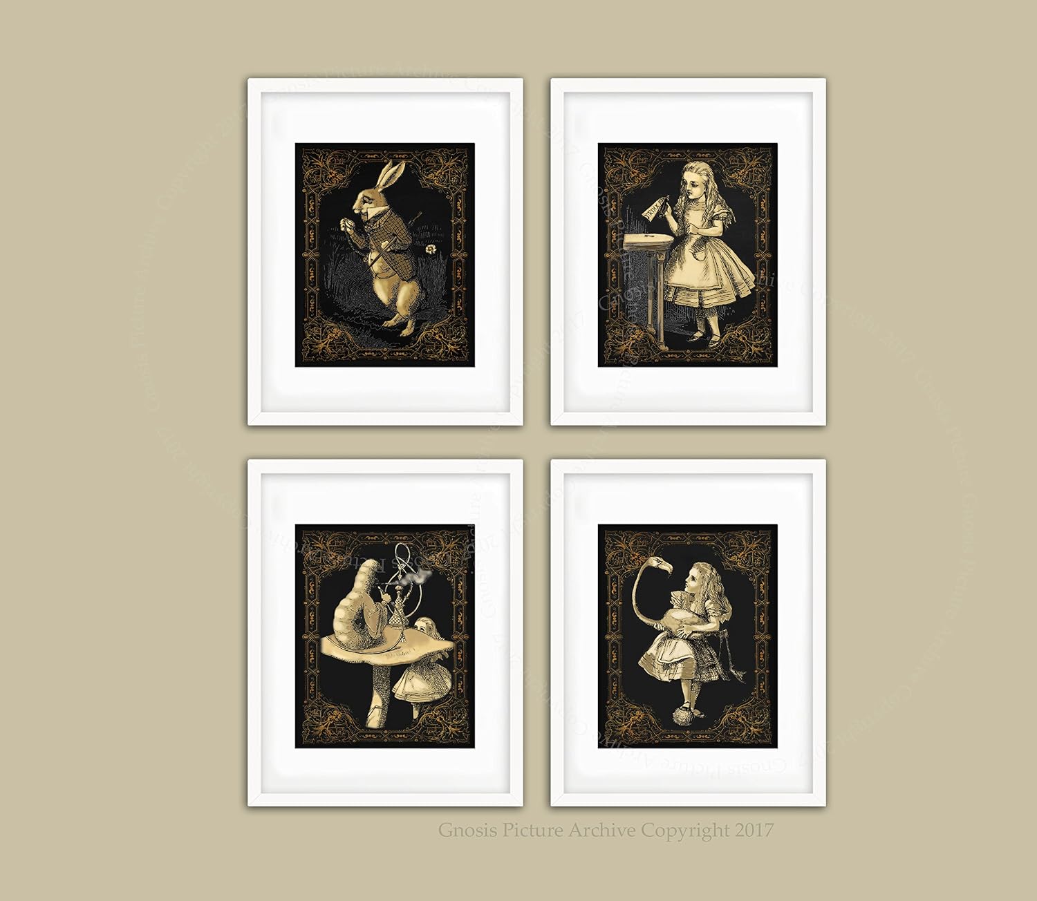 Gnosis Picture Archive Alice in Wonderland Wall Art Set of 4 Art Prints Unframed Nursery Wall Decor Girls Bedroom Decor Alice_Wonderland_4B