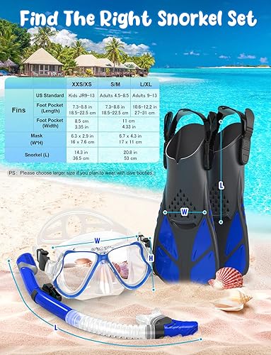 Miniatura 5 de Zenoplige Juego de aletas de máscara de esnórquel, equipo de esnórquel para adultos, máscara de esnórquel con vista panorámica, antivaho, aletas de