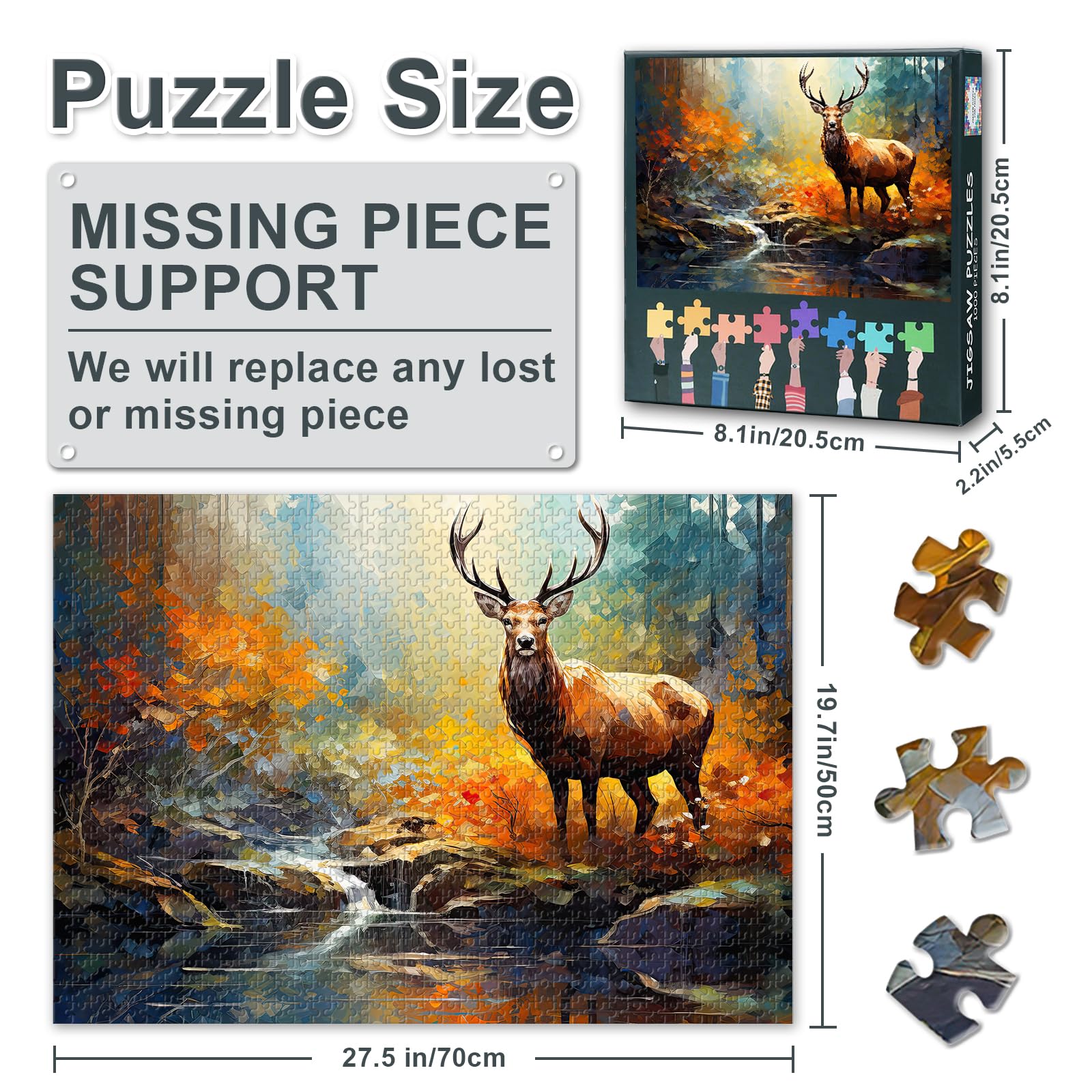 1000-Piece Puzzle, Premium 50x70cm Oil Painting Abstract Stag with Big Antlers - Image 3