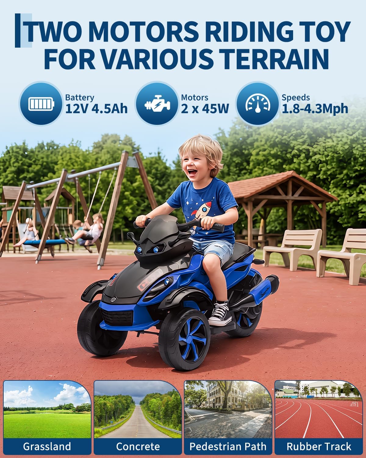 GarveeHome Kinder Quad Elektro 12V Kinderfahrzeug Mit LED, Musik & Langsamer Start Für Kinder Von 3-8 J
