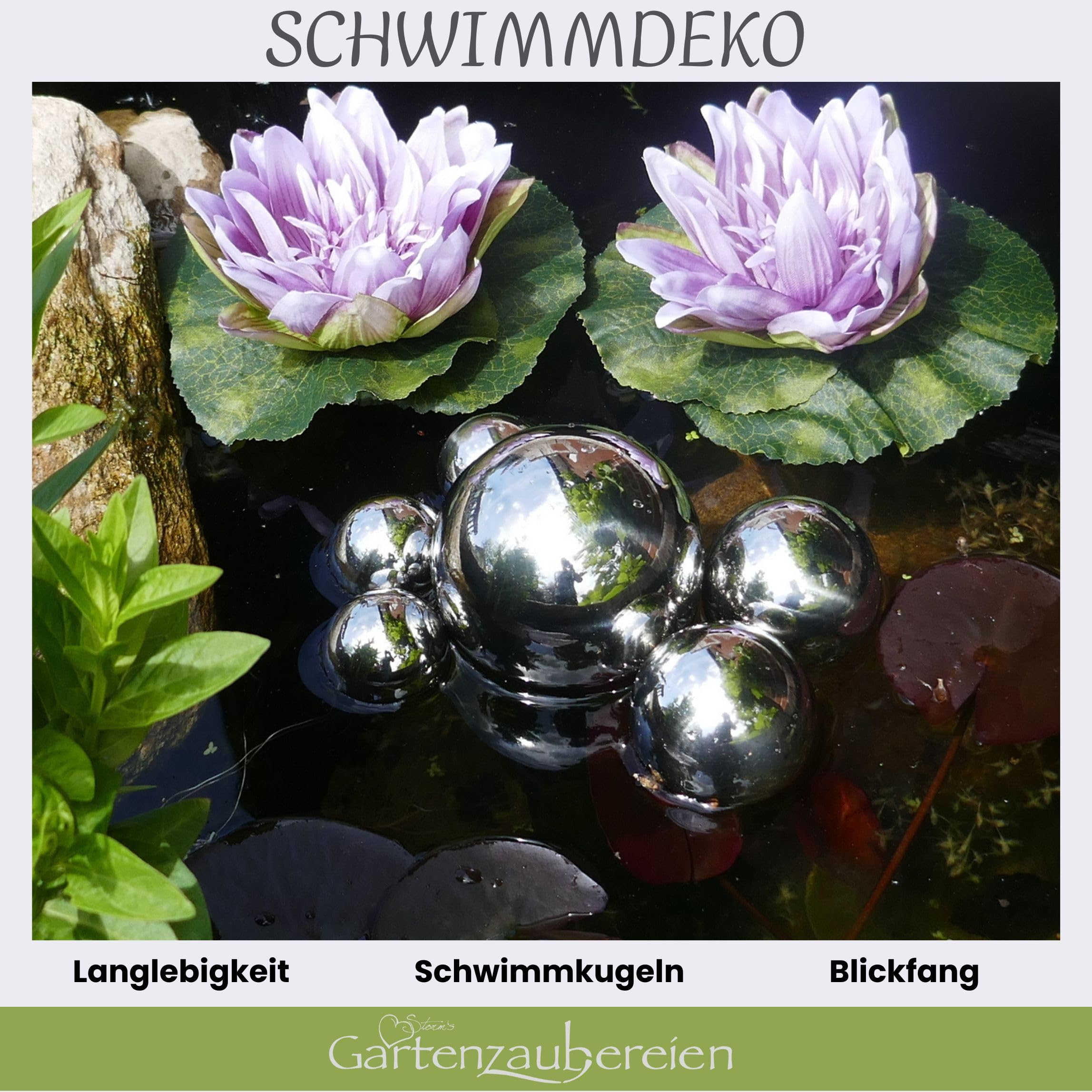 Storm's Gartenzaubereien Mini étang complet avec 2 nénuphars artificiels violets – Boules de bassin argentées