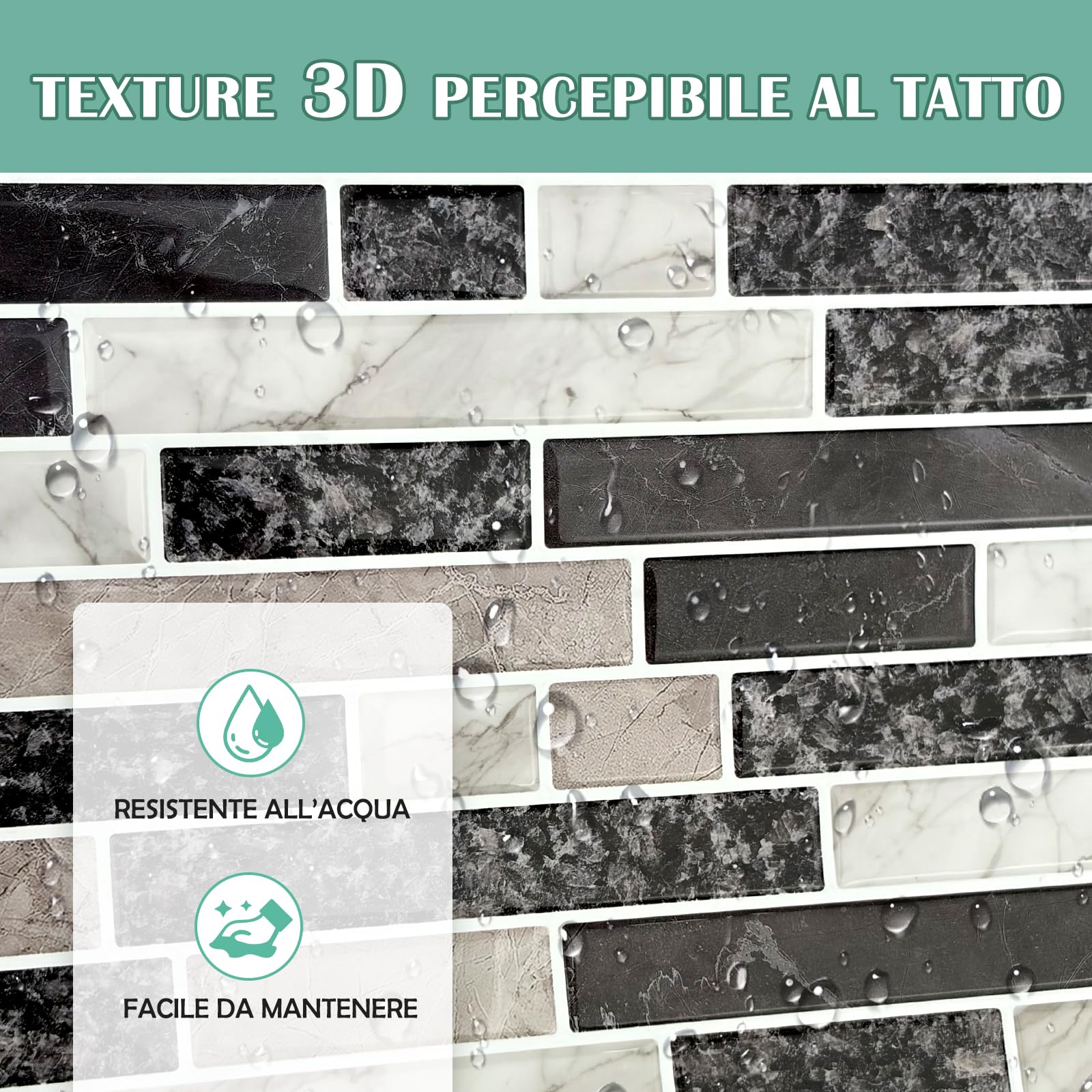 Adesivi per piastrelle, 10 pezzi, 30,5 x 30,5 cm, piastrelle adesive 3D per cucina e bagno, in vinile, pellicola per piastrelle da bagno e cucina, paraspruzzi (marrone, 10 pezzi)