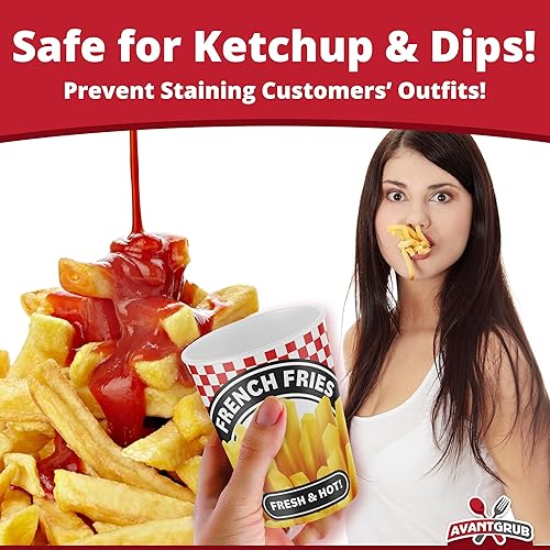 Miniatura 6 de Paquete de 50 tazas de papas fritas duraderas a prueba de grasa. Tamaño de mano, resistentes recipientes rojos a cuadros con capacidad para 12 onzas