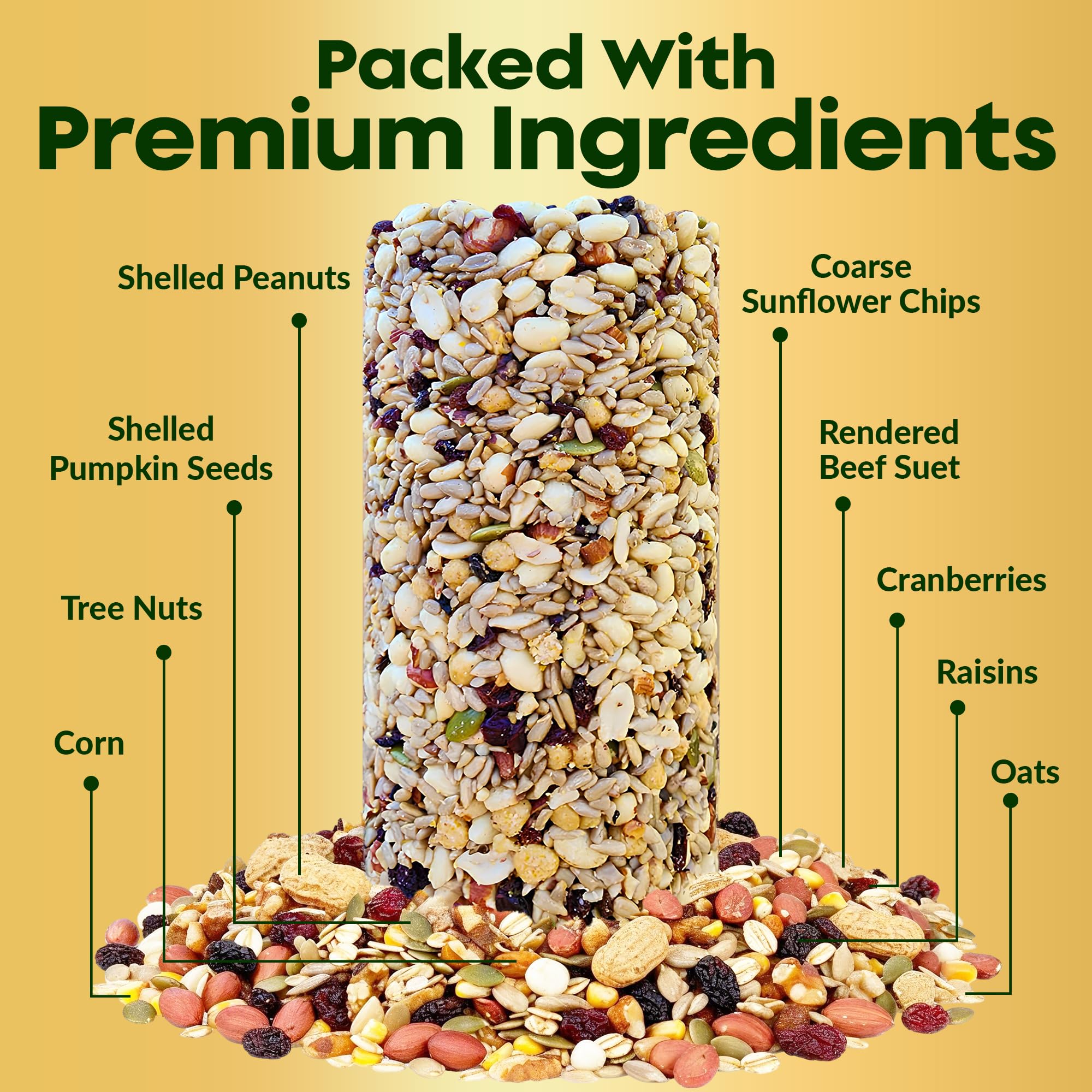 Woodpecker Bird Seed Cylinders with Hole – Premium Woodpecker Food Blend with Sunflower Chips, Peanuts & Suet – Natural High Energy Bird Seed, No Filler, No Shell, No Mess – USA Made (4