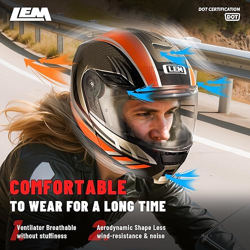 Miniatura 7 de LEM Cascos modulares para motocicleta de fibra de vidrio, casco integral para motocicleta con visera abatible para viajes, certificado DOT, visera