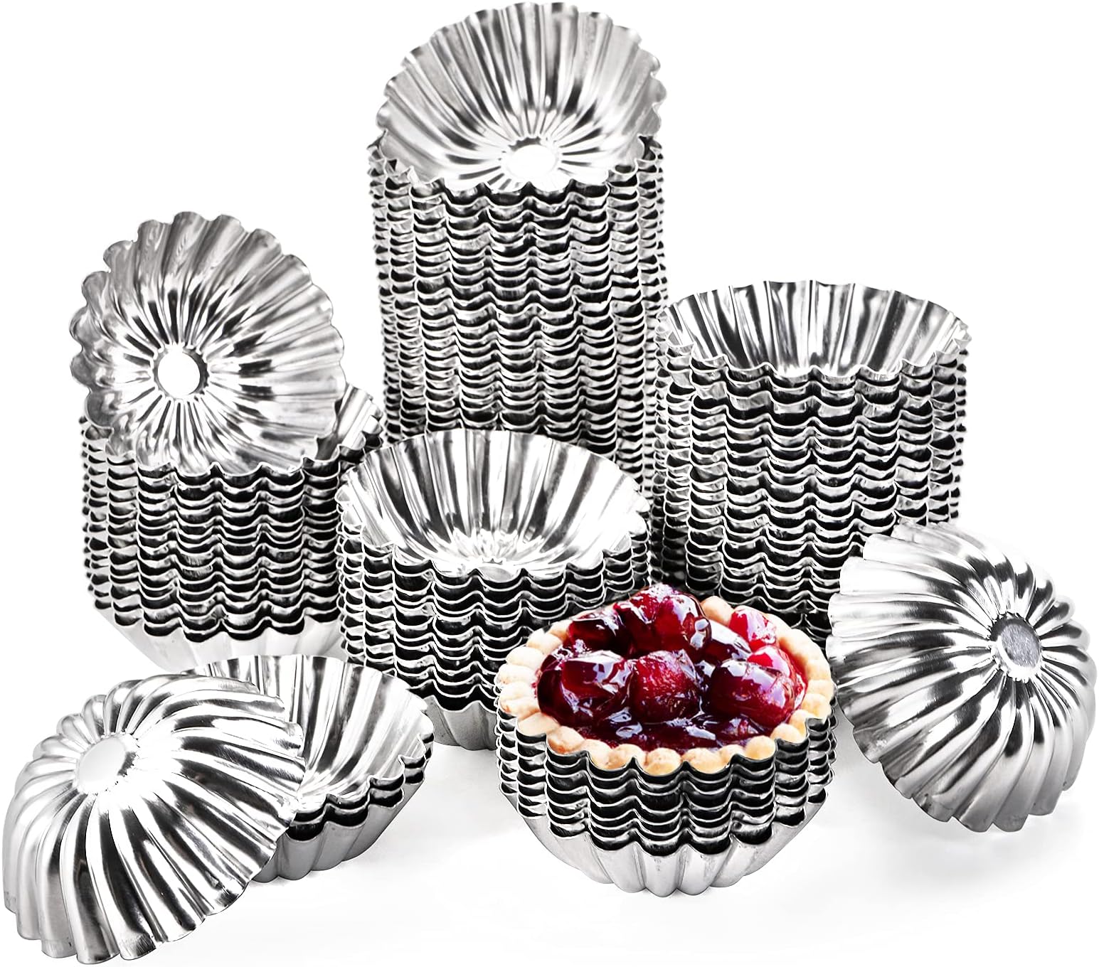Dicunoy 100 PCS Egg Tart Molds for Baking, 3" Mini Tart Pie Pan, Aluminum Brioche Mold, Reusable Ensaymada Molder Filipino, Brioche Tins Mould for Tart Shells, Cupcakes, Mini Cake, Pudding, Muffin
