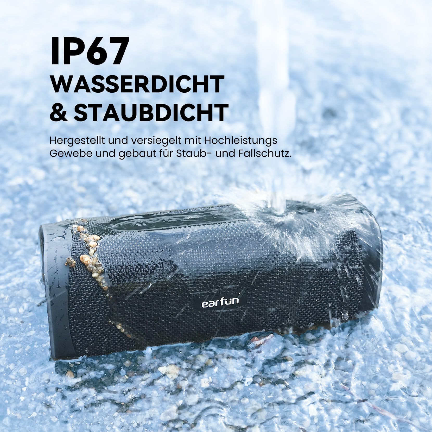 EarFun UBOOM L Bluetooth Lautsprecher, Kabelloser Lautsprecher 28W Stereo Sound, Satte Bässe mit 2 Treibern, IP67 Wasserdicht & Staubdicht, Dual Pairing, 16H, Outdoor Musikbox für Party