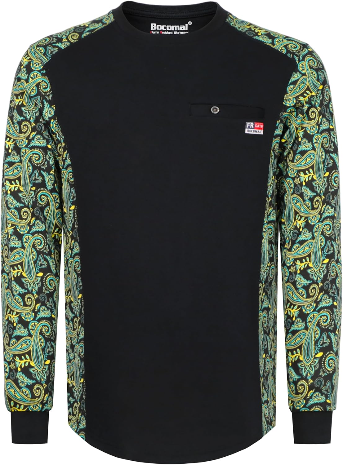 BOCOMAL FR Shirts Crewneck 5.5oz Lightweight Cotton Paisley Two-Tone Flame Resistant Long Sleeve CAT2 Work Shirt