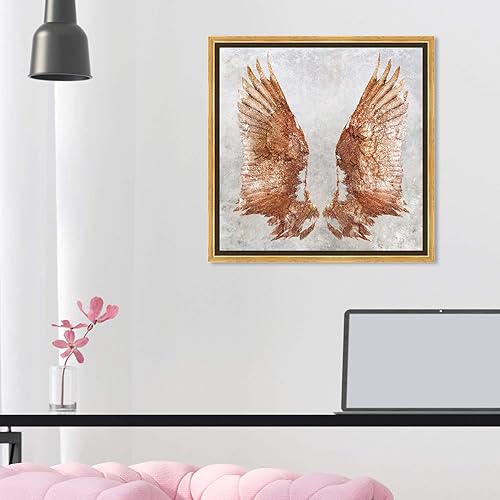 Miniatura 4 de The Oliver Gal Artist Co. Lienzo enmarcado para pared, diseño de alas de oro rosa, decoración del hogar, 16 x 16 pulgadas, rosa, gris