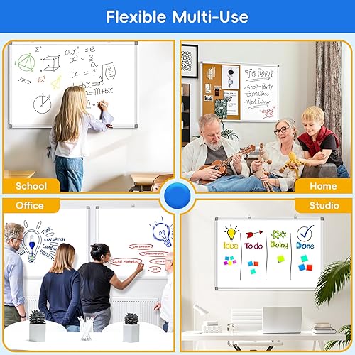 Miniatura 6 de Pizarra blanca magnética, pizarra de borrado en seco para pared de 36 x 48 pulgadas, pizarra blanca con marco de aluminio plateado, pizarra de