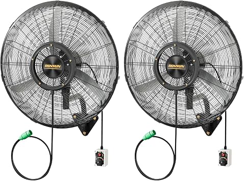 ROVSUN 26" Outdoor Misting Wall Fan with Detachable Spray Ring, Industrial Wall Mount Mist Fan with Wired Controller BLDC Motor, 4-Speed High Velocity Waterproof Oscillating Fan for Outdoor, 2-Pack