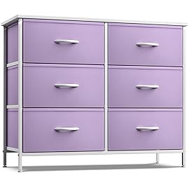 Sorbus Dresser with 6 Drawers - Furniture Storage Tower Unit for Bedroom, Hallway, Closet, Office Organization - Steel Frame, Wood Top, Easy Pull Fabric Bins (6-Drawer, Pastel Purple)