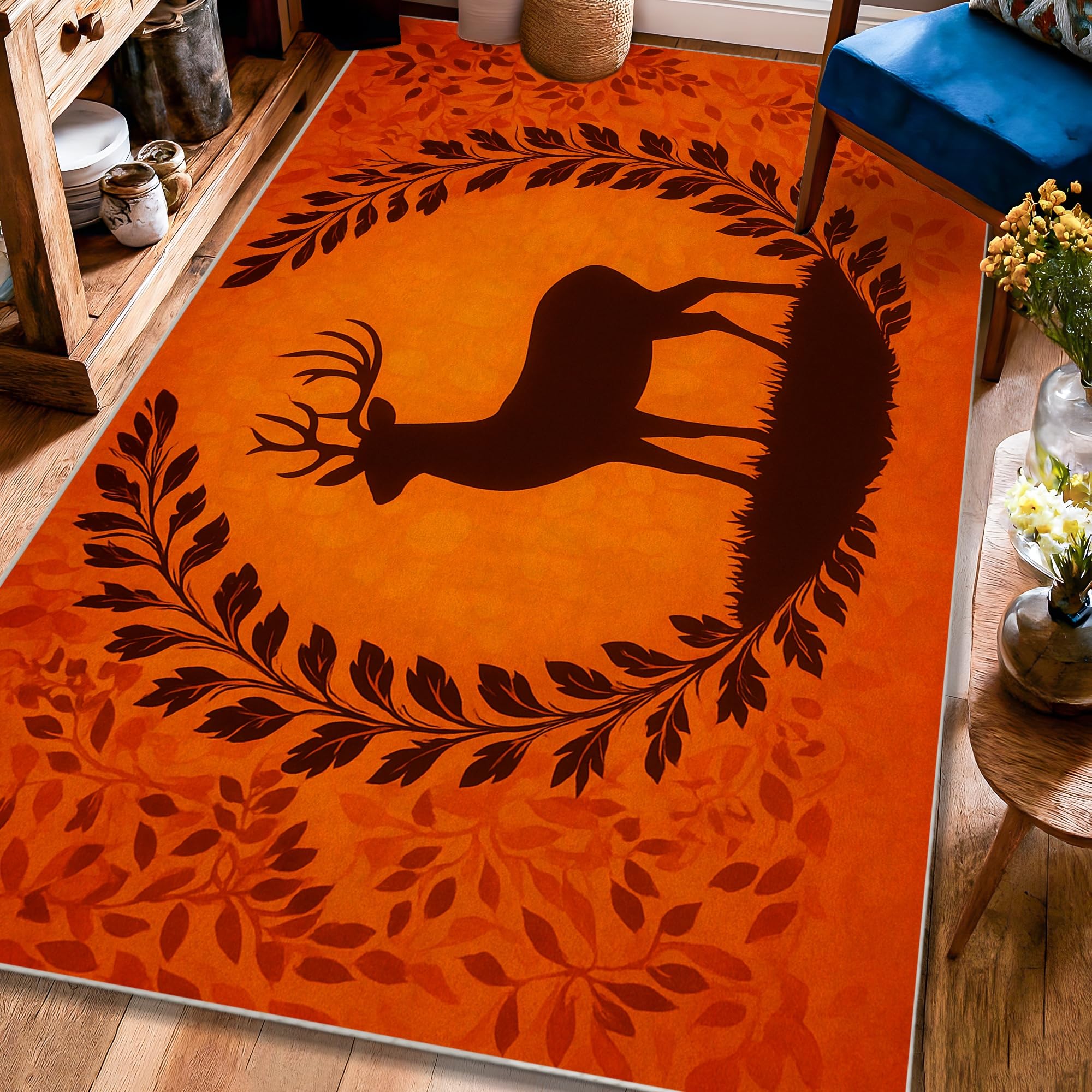 Tapis de sol salon et chambre à coucher ambiance rustique d'automne orange