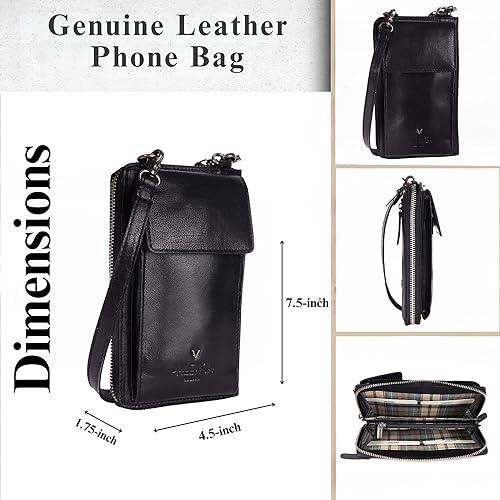 Miniatura 3 de Bolsos cruzados de cuero genuino pequeños para mujer monedero del teléfono celular, moda casual con correa ajustable