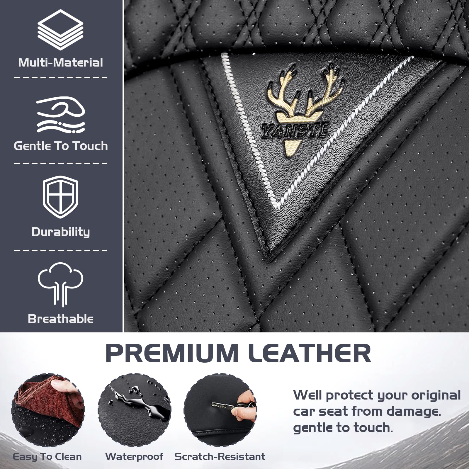 Car Seat Covers for Chevy Camaro 2000-2024 Waterproof Nappa Leather Full Set Seat Cover with Headrests Anti-Slip and — view 6