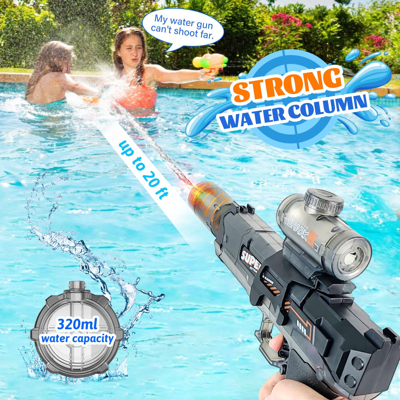 Electric Water Gun,Automatic Water Gun Pistols for Kids Adults,Long Range Motorized Water Guns with Multifunctional Lighting Effects for Kids Boys Girls Outdoor Beach Pool Party - Image 4