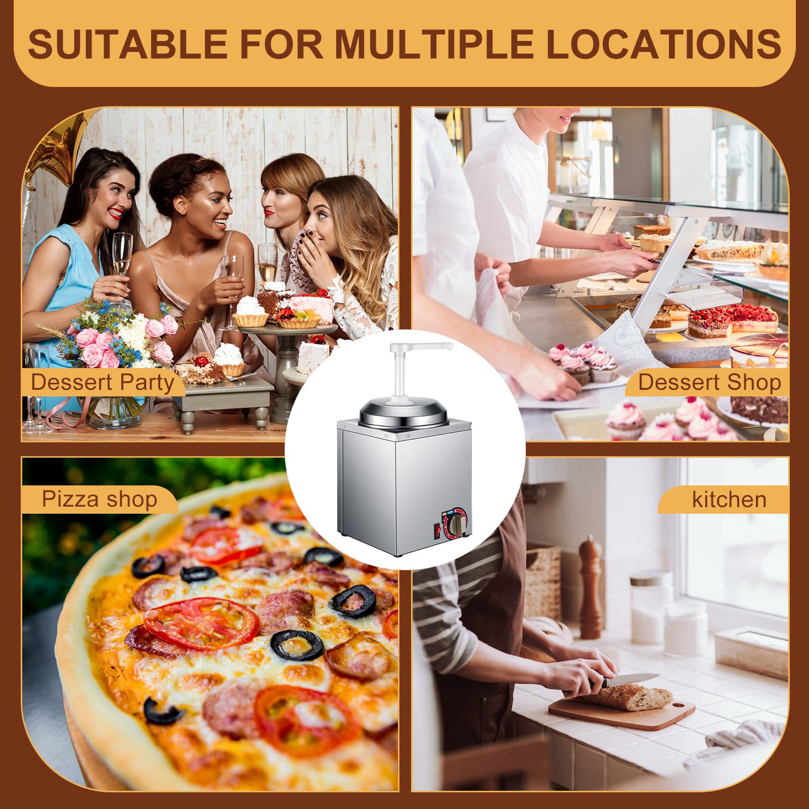 Dispensador de queso Nacho con bomba de 2 piezas, calentador de salsa de caramelo caliente de acero inoxidable de 2.64 cuartos de galón con control de temperatura de 6 niveles, máquina comercial