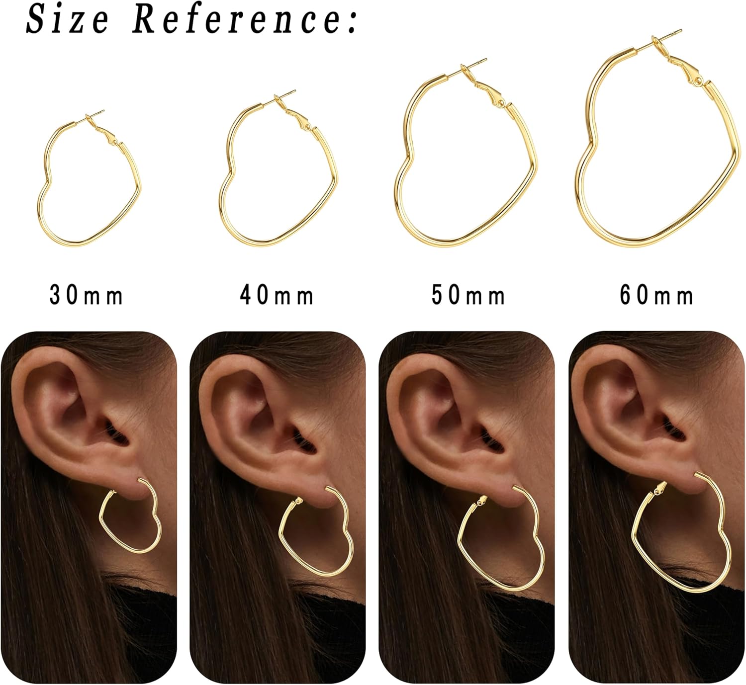 Heart Earrings for Women, 14K Plated Gold/Silver Big Small Stainless Steel Hoops Earrings, Fashion Hypoallergenic Lightweight Heart Shape Jewelry 30/40/50/60mm - Image 4