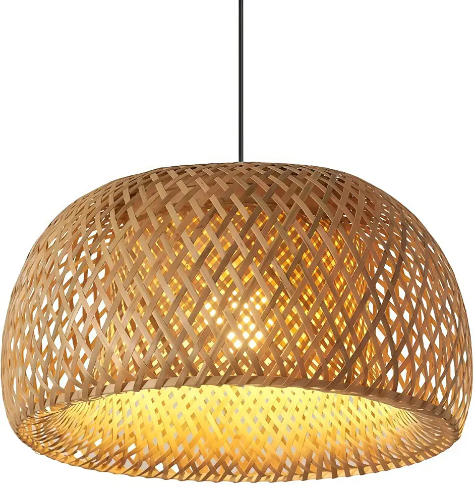EKROTOK Luminária Teto Lustre Pendente Palha Madeira Vime Sala 38CM, 110-240V
