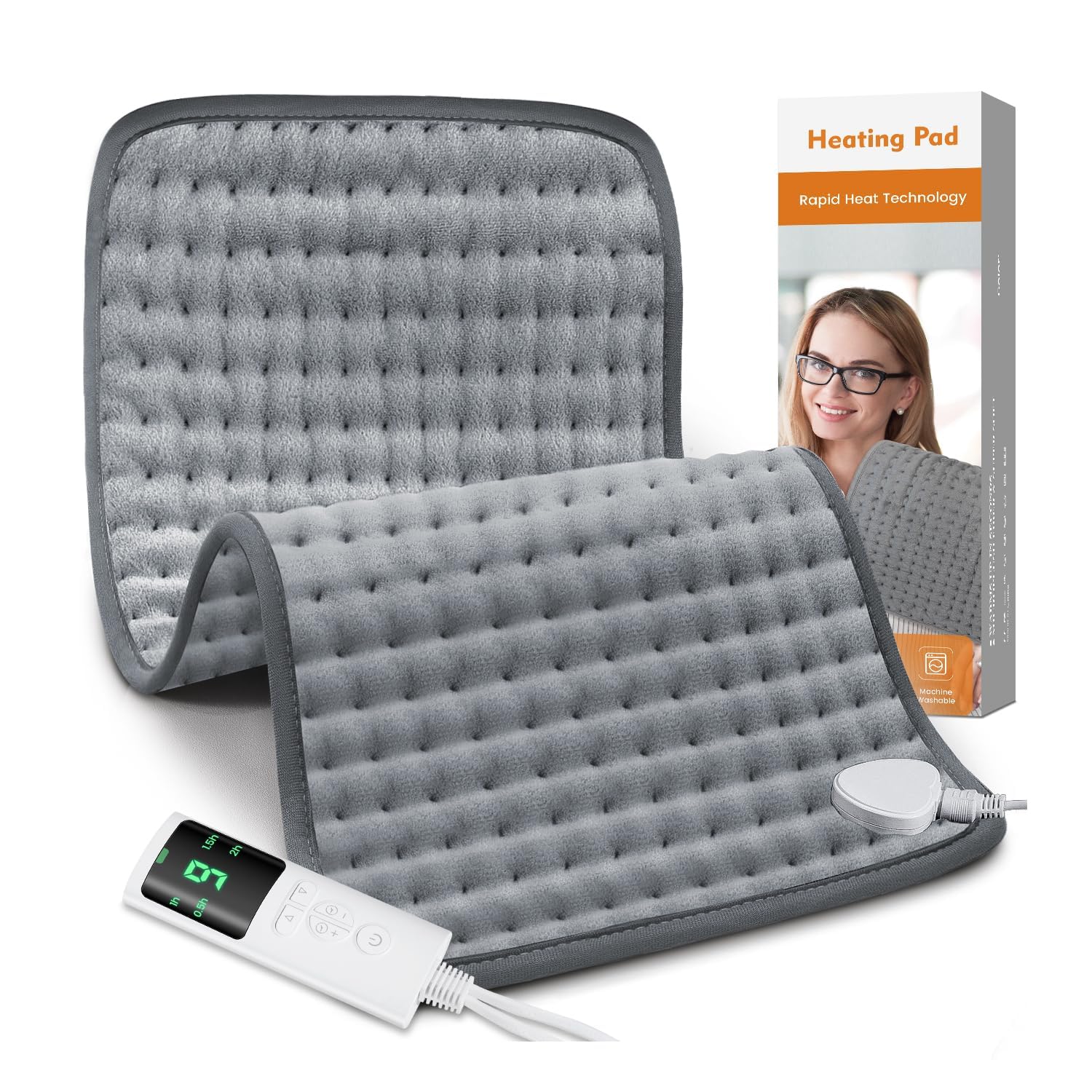 Electric Heating Pad for Back, Neck, Shoulder & Abdomen Pain Relief, Fast Heating Heating Pad with 6 Temperature Levels, Auto Shut Off, Washable Soft Fabric Heat Therapy Pad, Grey-image-48